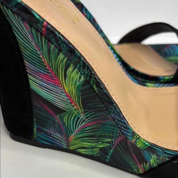 EUC! Black Green Blue Pink Ankle Strap Platform Wedge Heels - Picture 7 of 11